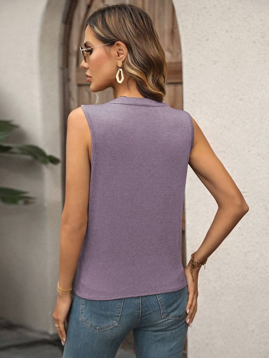 ELEGANT PLEATED V-NECK TANK BLOUSE