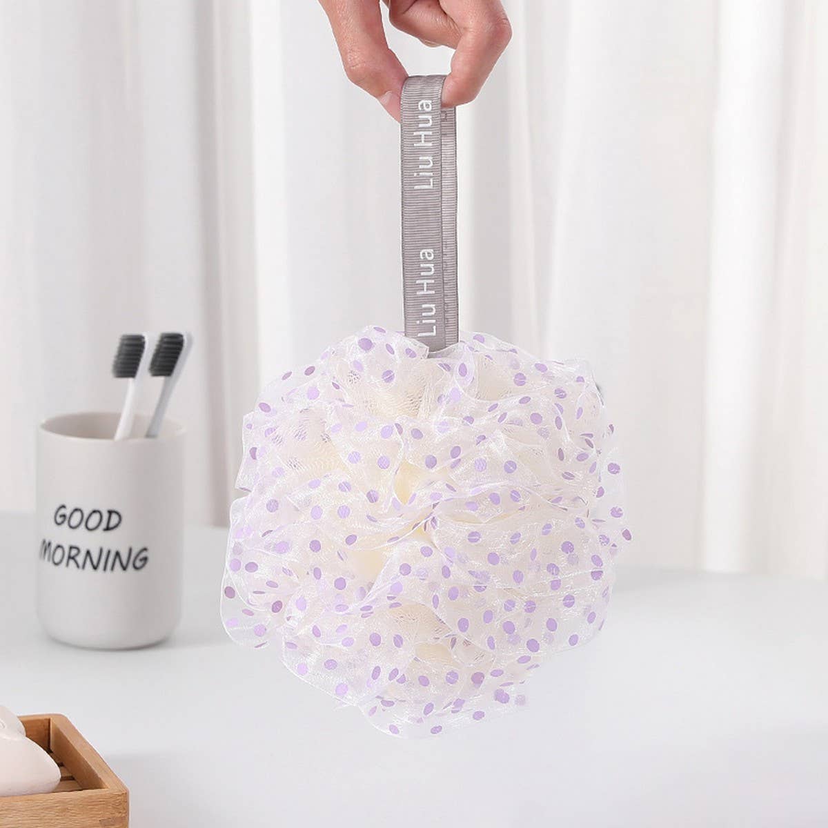 50G POLKA DOT BATH BALL BATH FLOWER BATH POUF_CWMM3339