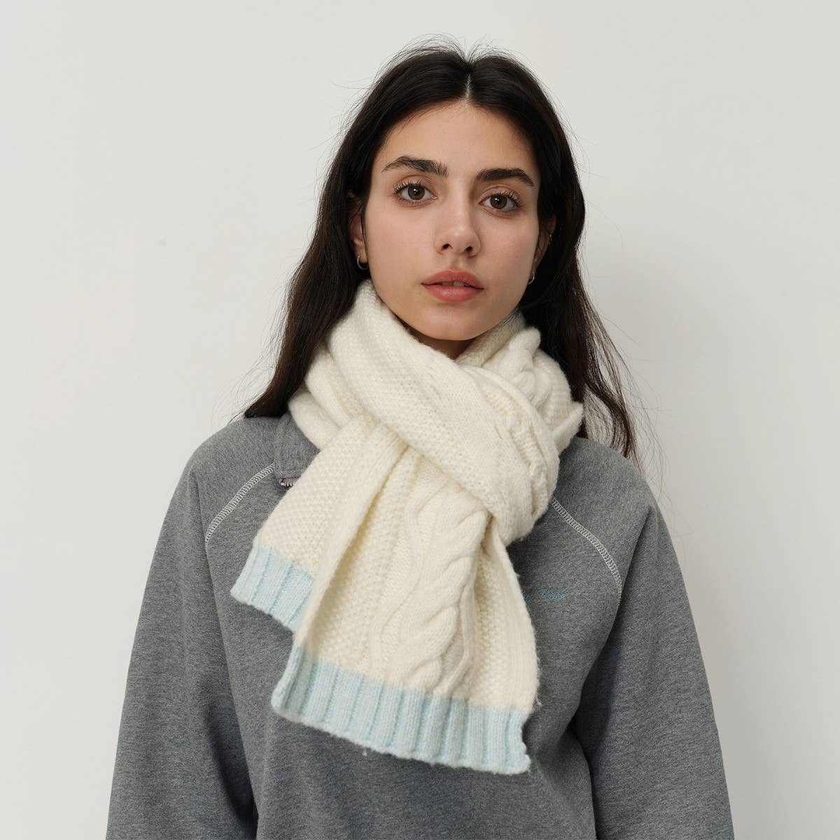 Twist Knit Wool Blend Scarf ? Cozy Two-Tone Wrap