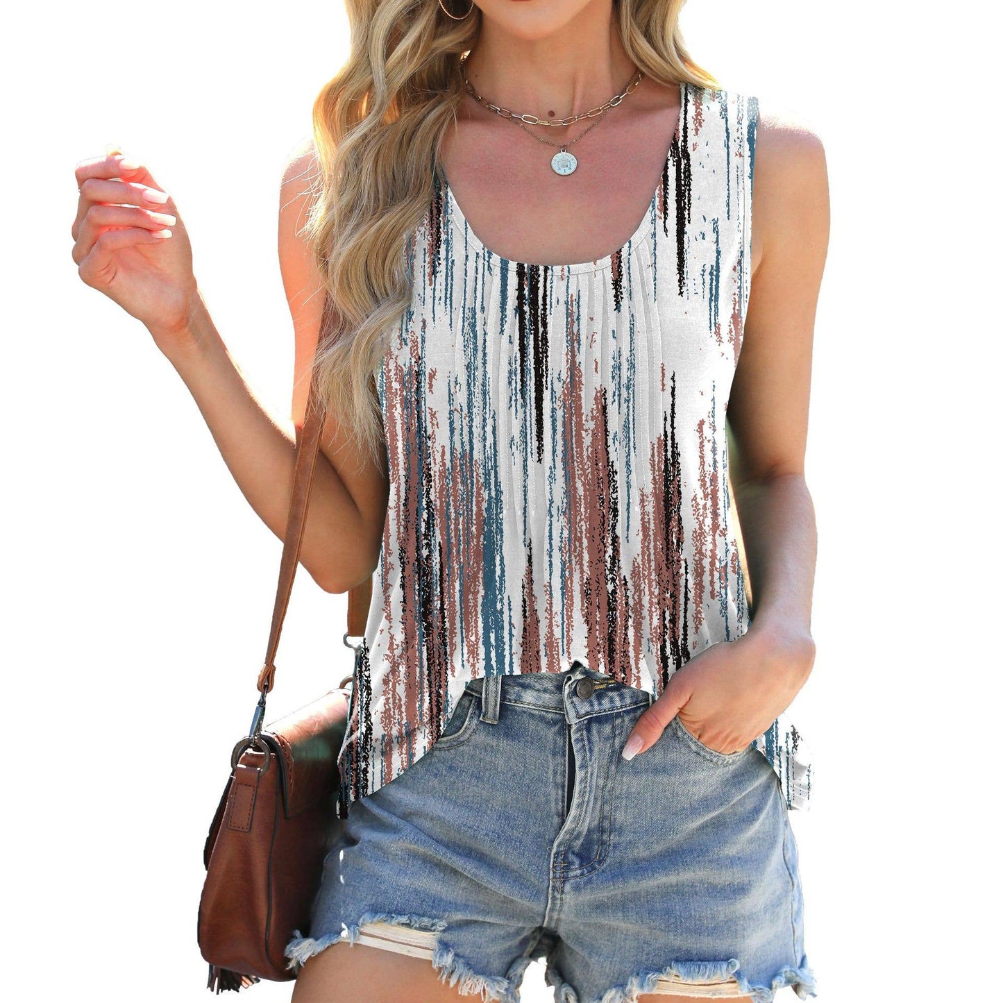 Round neck tie-dye printed sleeveless T-shirt