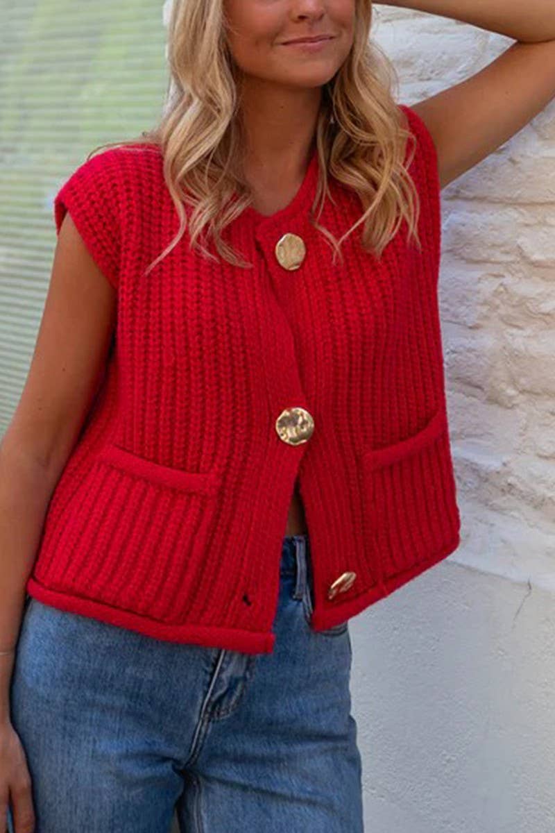 CWOCASL00069_CHUNKY KNIT SLEEVELESS VEST CARDIGAN