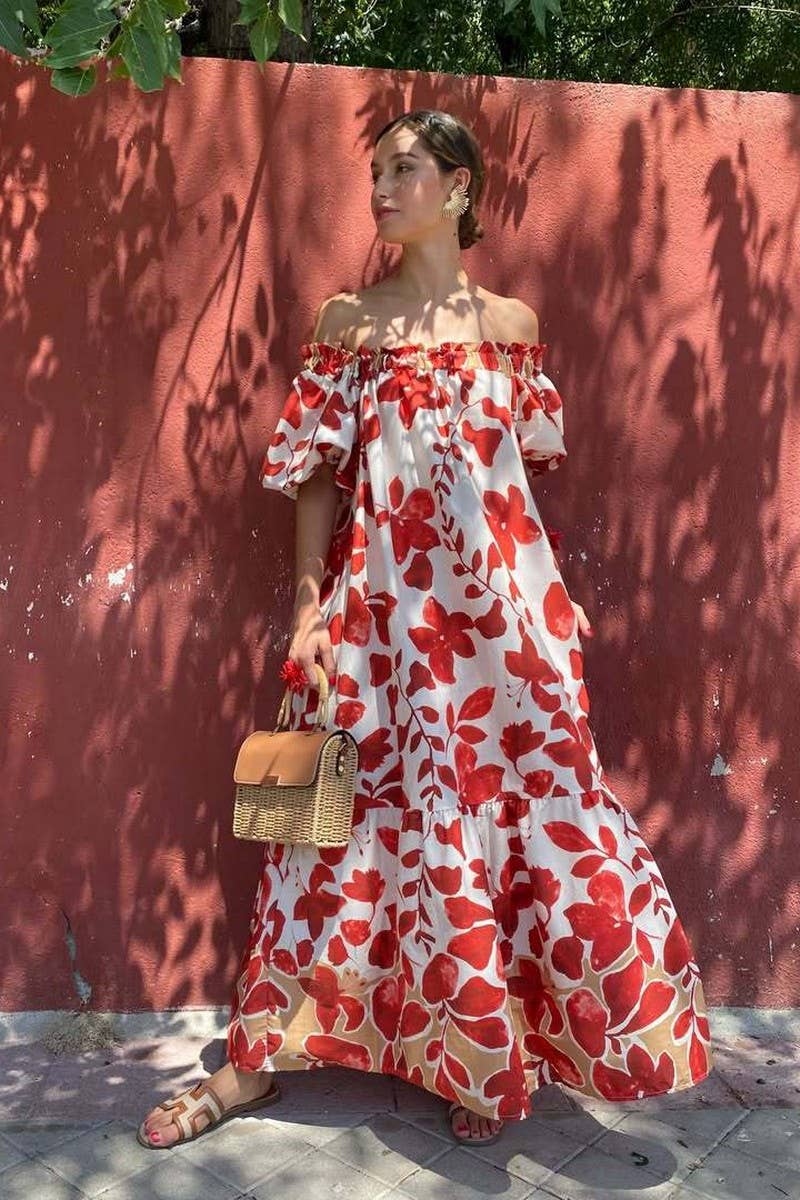 CWDMD6484_FLORAL OFF-SHOULDER PUFF SLEEVE MAXI DRESS