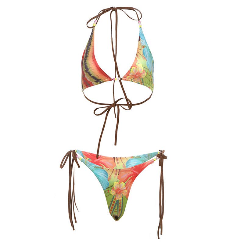 Printed Tie-Up Push-Up Bikini Set