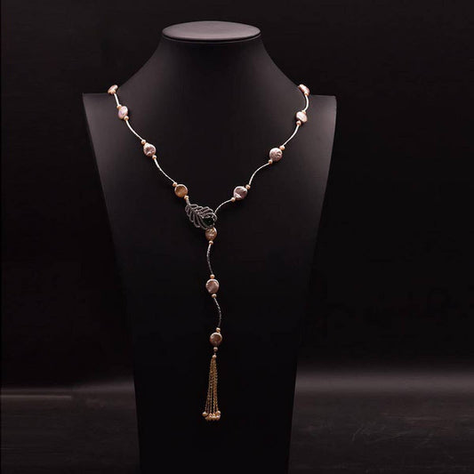 LONG BRAIDED FRESHWATER PEARL SWEATER NECKLACE