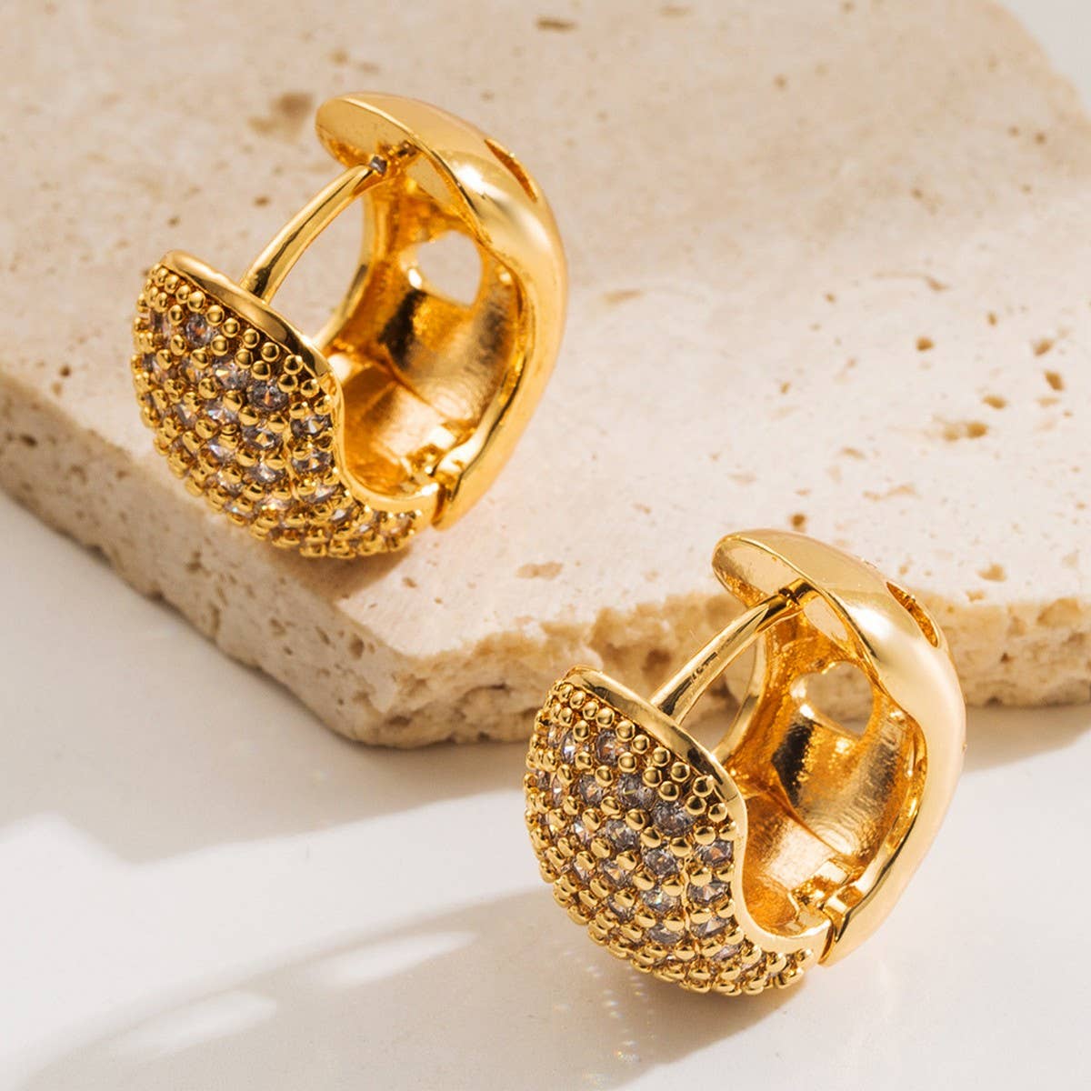 Heart Geometric CZ Copper-Plated Stud Earrings