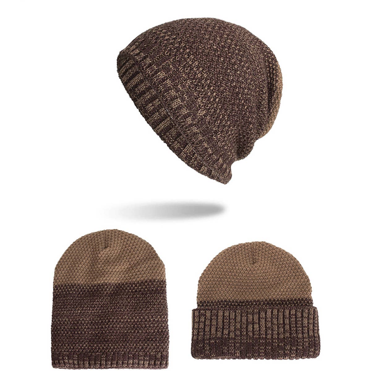 FLEECE TWO-TONE CORN KERNELS PULLER KNITTED HAT