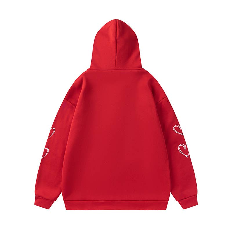 SPIDER WEB HEART ZIPPER FLEECE HOODED CARDIGAN