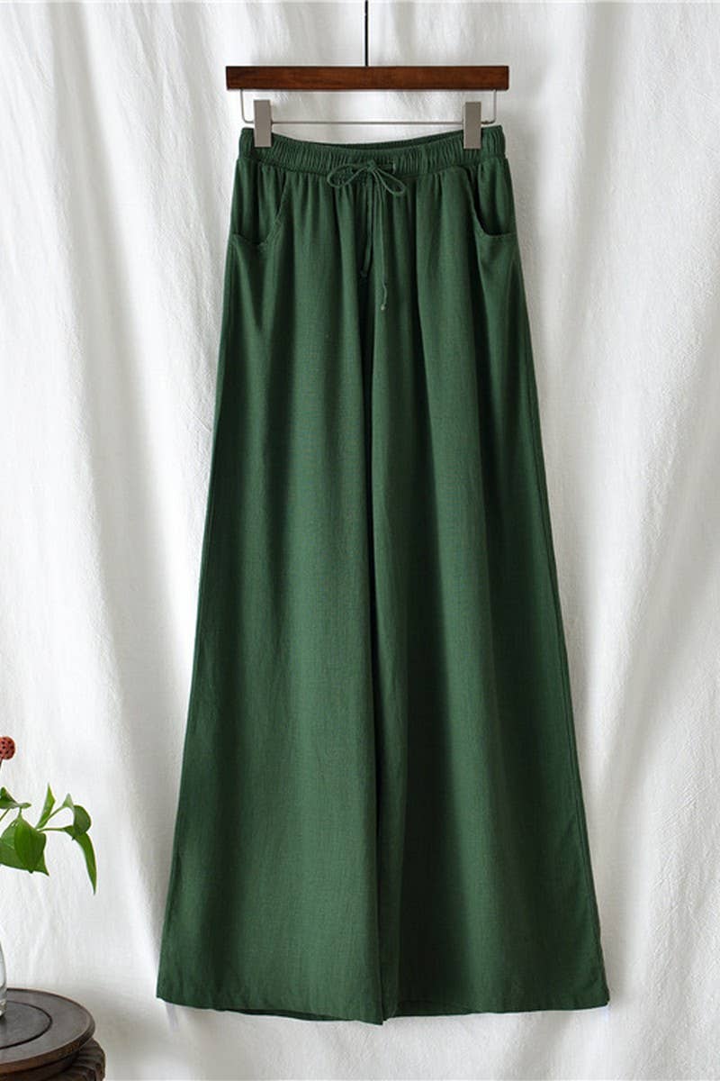 CWBLP1376_COTTON AND LINEN DRAWSTRING WIDE LEG PANTS
