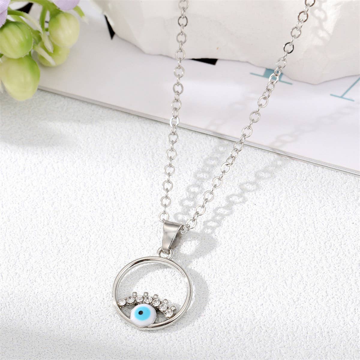 FASHIONABLE EVIL EYE DIAMOND NECKLACE