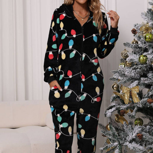 Warm flannel Christmas jumpsuit for home comfort