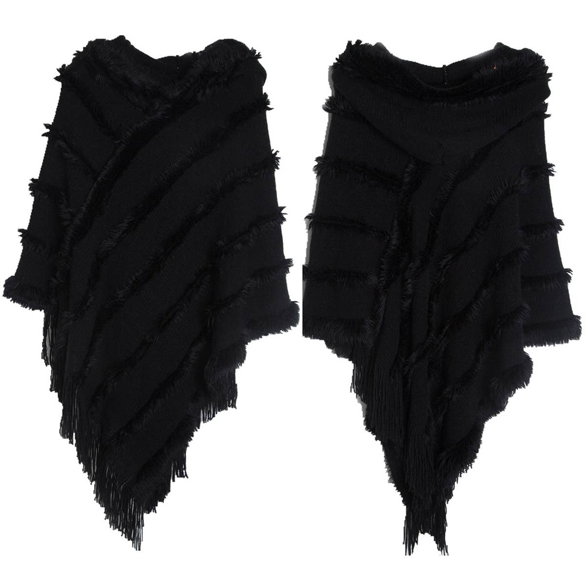 HOODED CAPE WITH FRINGED HEM SCARVES