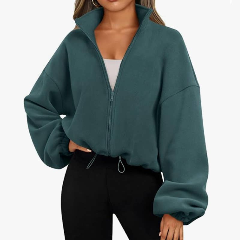 SIMPLE STAND-UP COLLAR CARDIGAN ZIPPER HOODIE