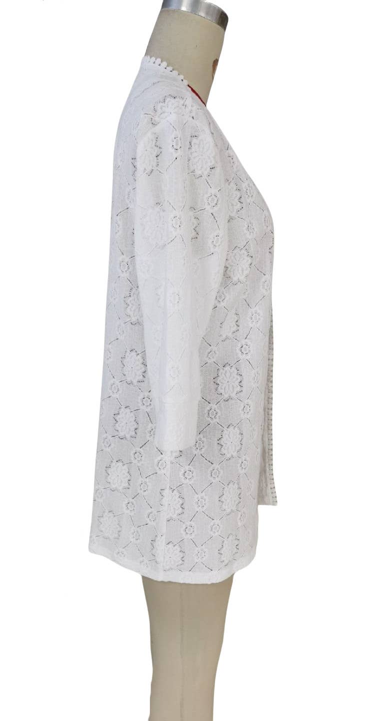 Elegant solid-color lace patchwork cardigan