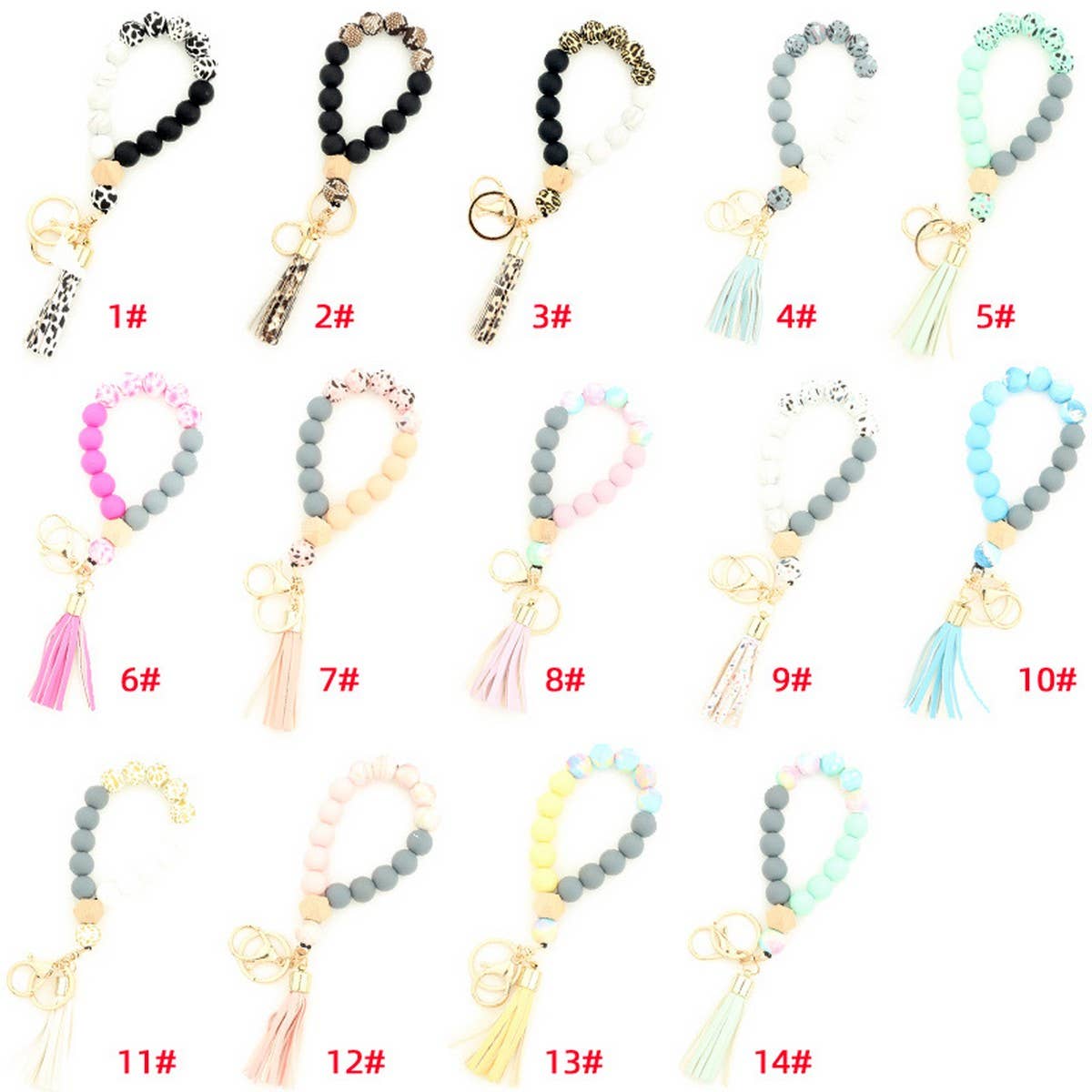 Silicone & Wood Bead Bracelet with Leather Keychain