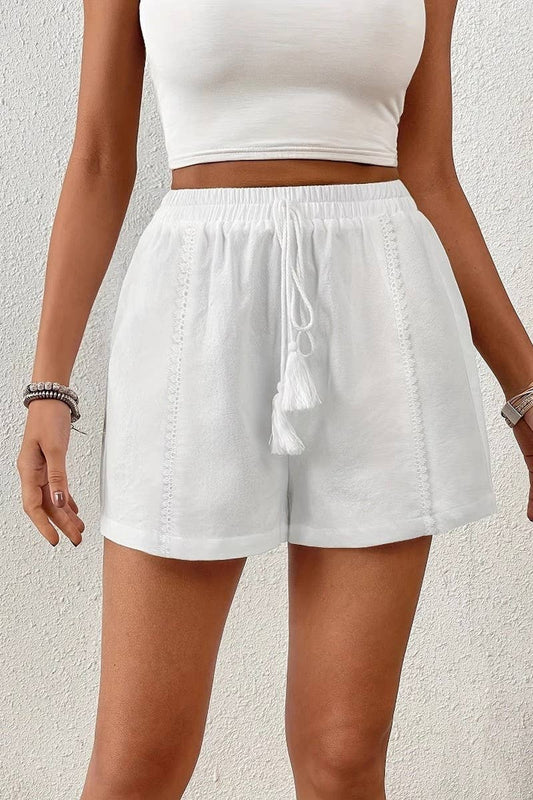 CWBSP0601_ELASTIC WAIST LACE TRIM DOUBLE POCKET SHORTS