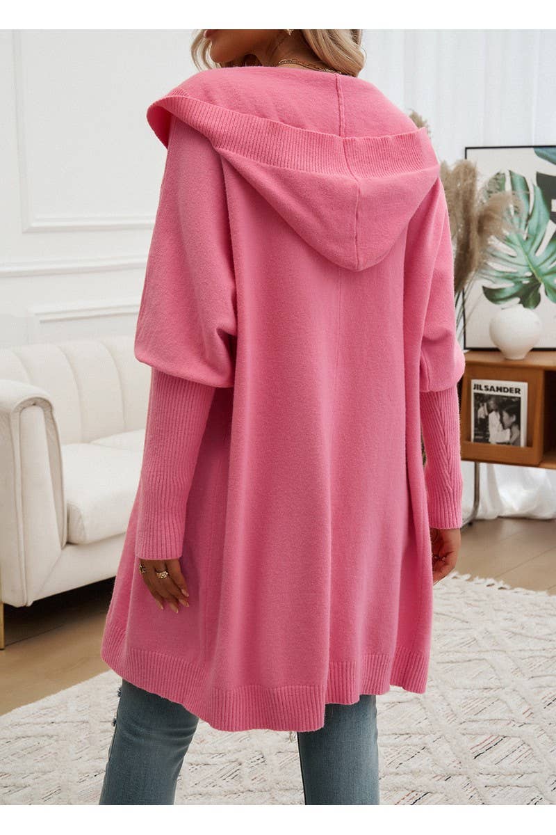 CWOCAL0873_Button Up Hooded Knit Sweater Long Cardigan