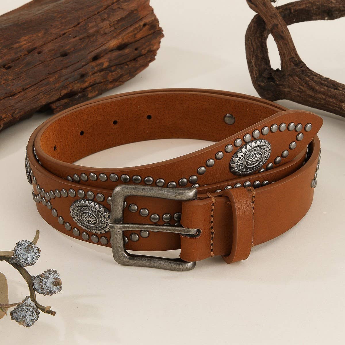 COWBOY STYLE BEADED RETRO PUNK STYLE RIVET BELT