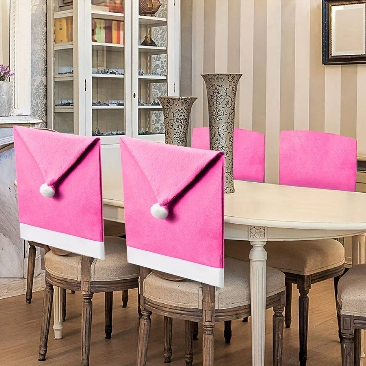 CWMM10281_CHRISTMAS PINK NON-WOVEN CHAIR COVER DECORATION