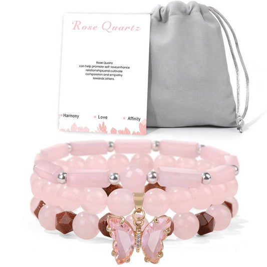 CWAJE4297_SIMPLE BUTTERFLY AMETHYST THREE-PIECE BRACELE