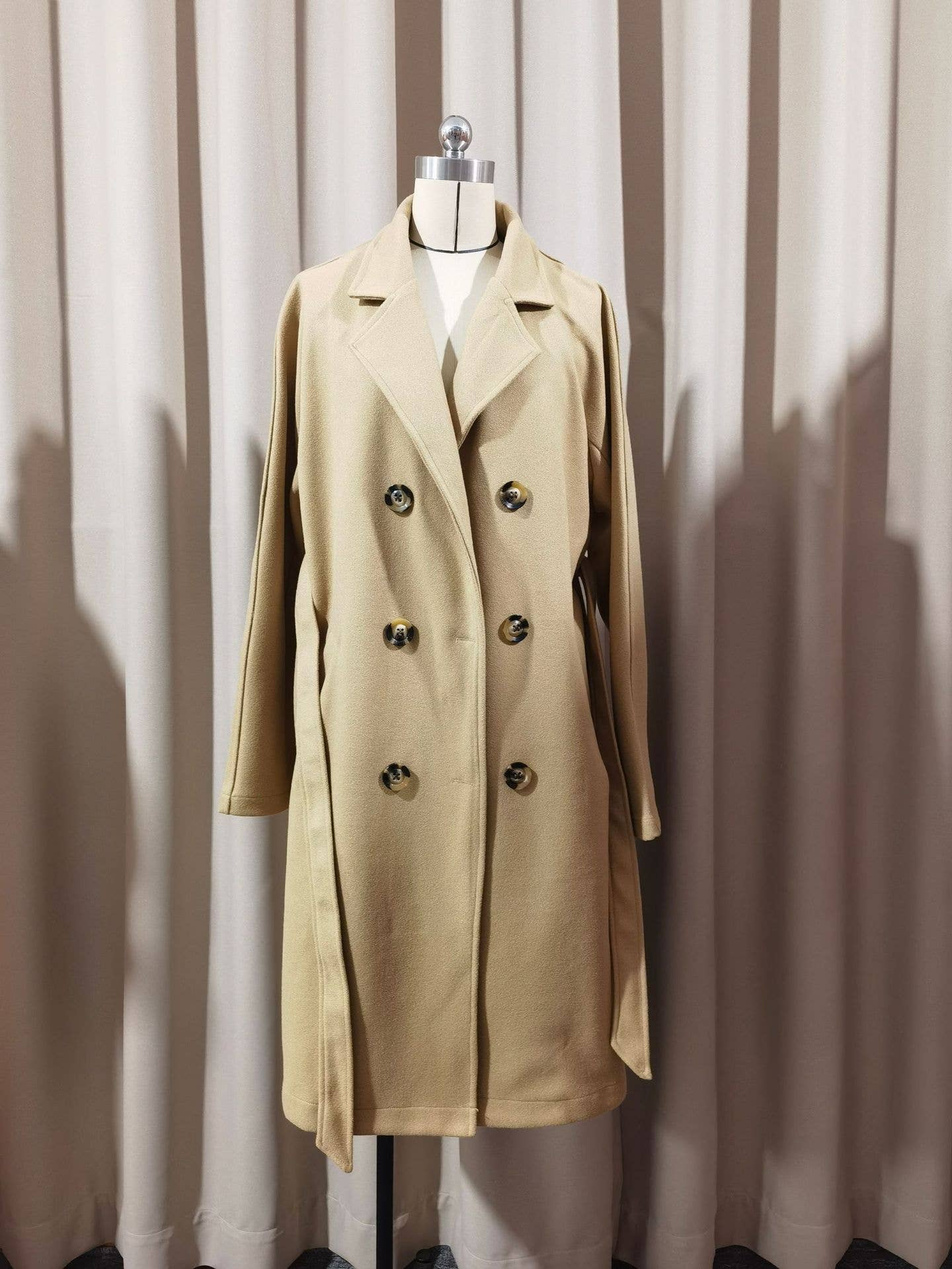 Thickened lapel tie double-breasted longer coat