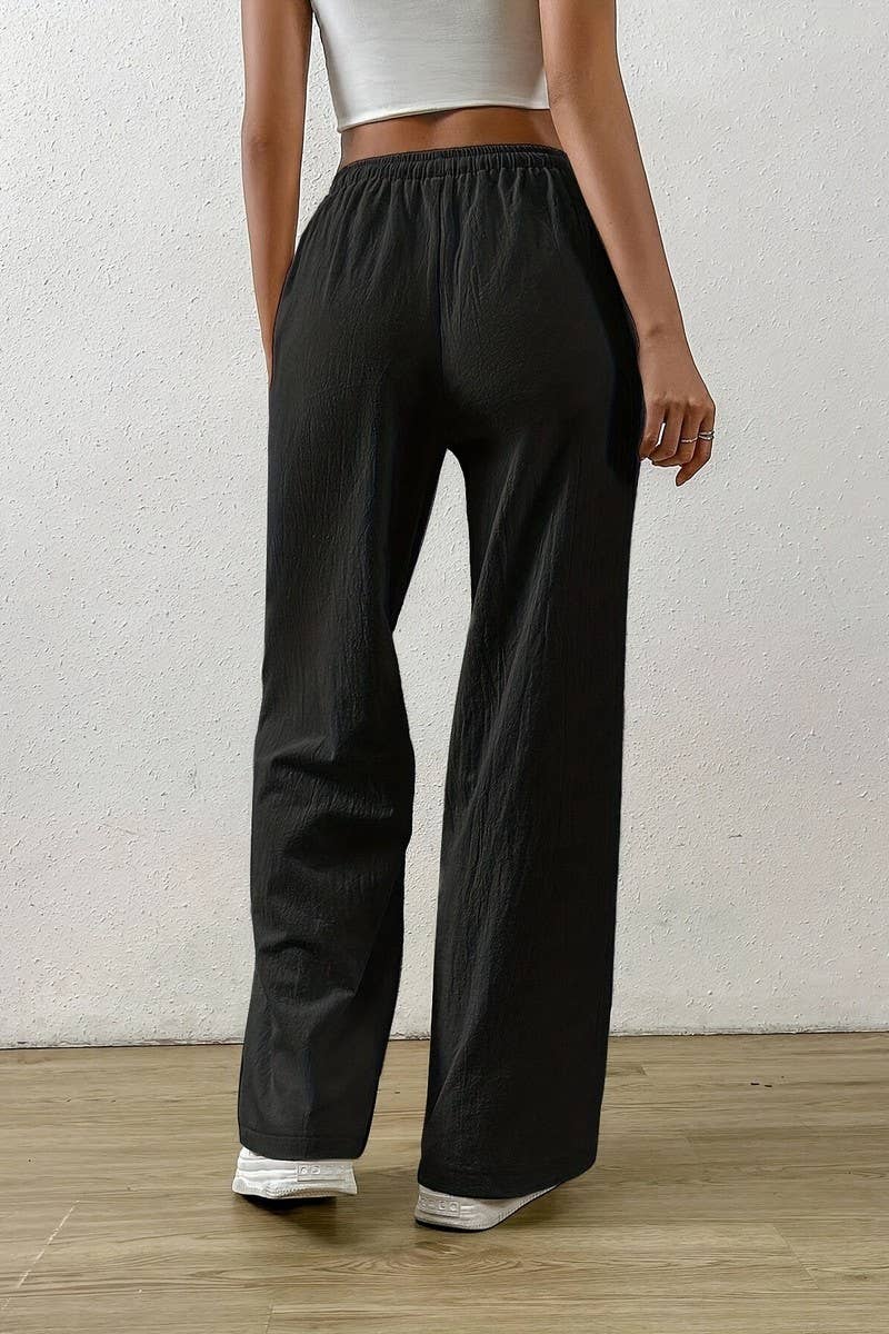 CWBLP2092_SOLID COLOR DRAWSTRING WAIST WIDE LEG PANTS