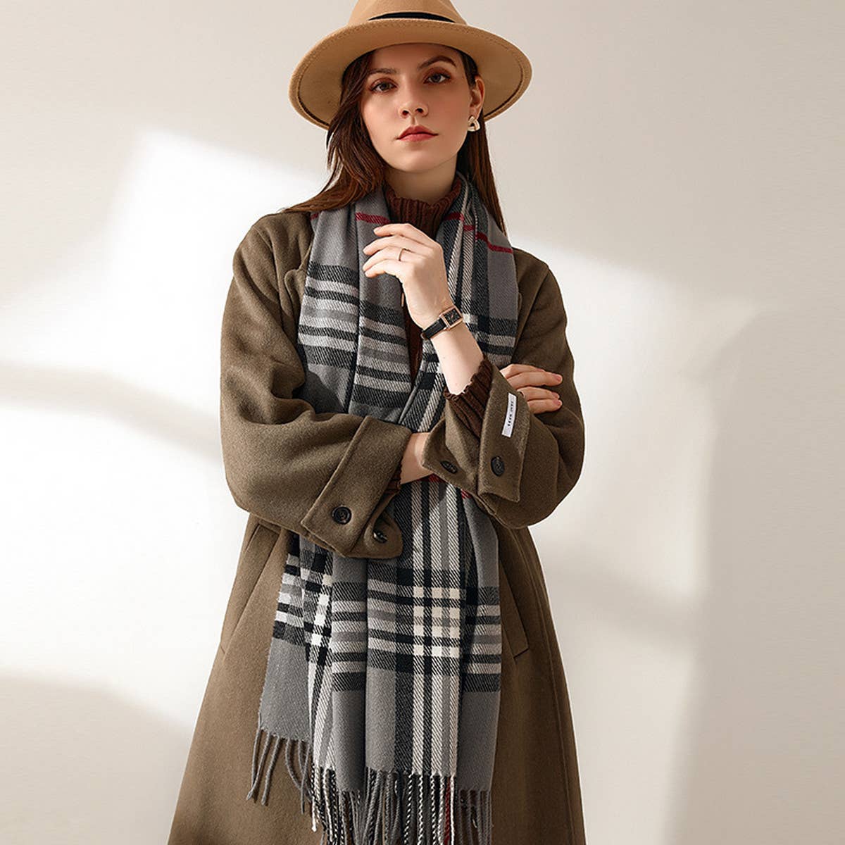 Plaid Faux Cashmere Scarf - Sweet Mid-Length Wrap_CWASC0190