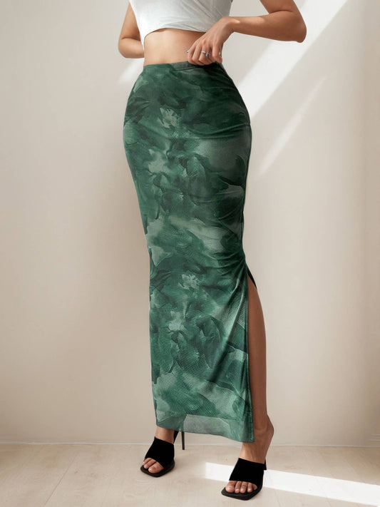 Sexy side-slit fashionable printed skirt