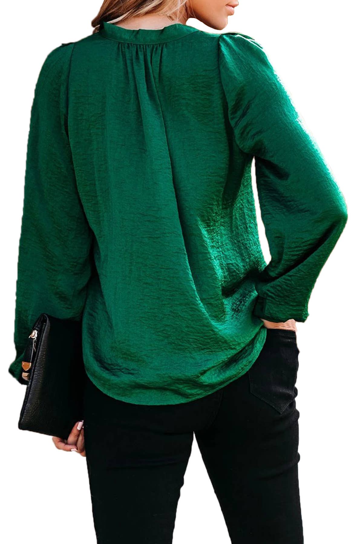 SOLID COLOR V-NECK LACE-UP LONG SLEEVE SHIRT