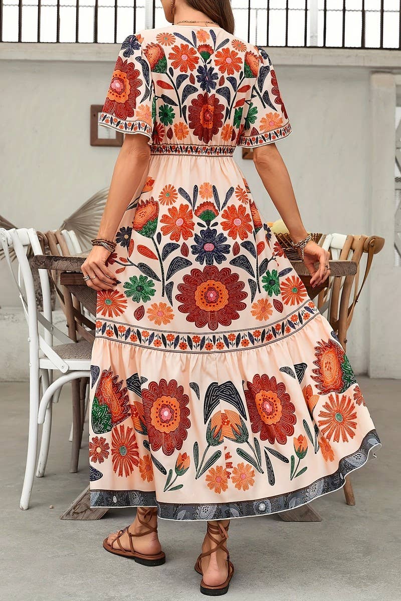 CWDMD6393_BOHO CROSS NECK SHORT SLEEVE PRINTED MAXI DRESS