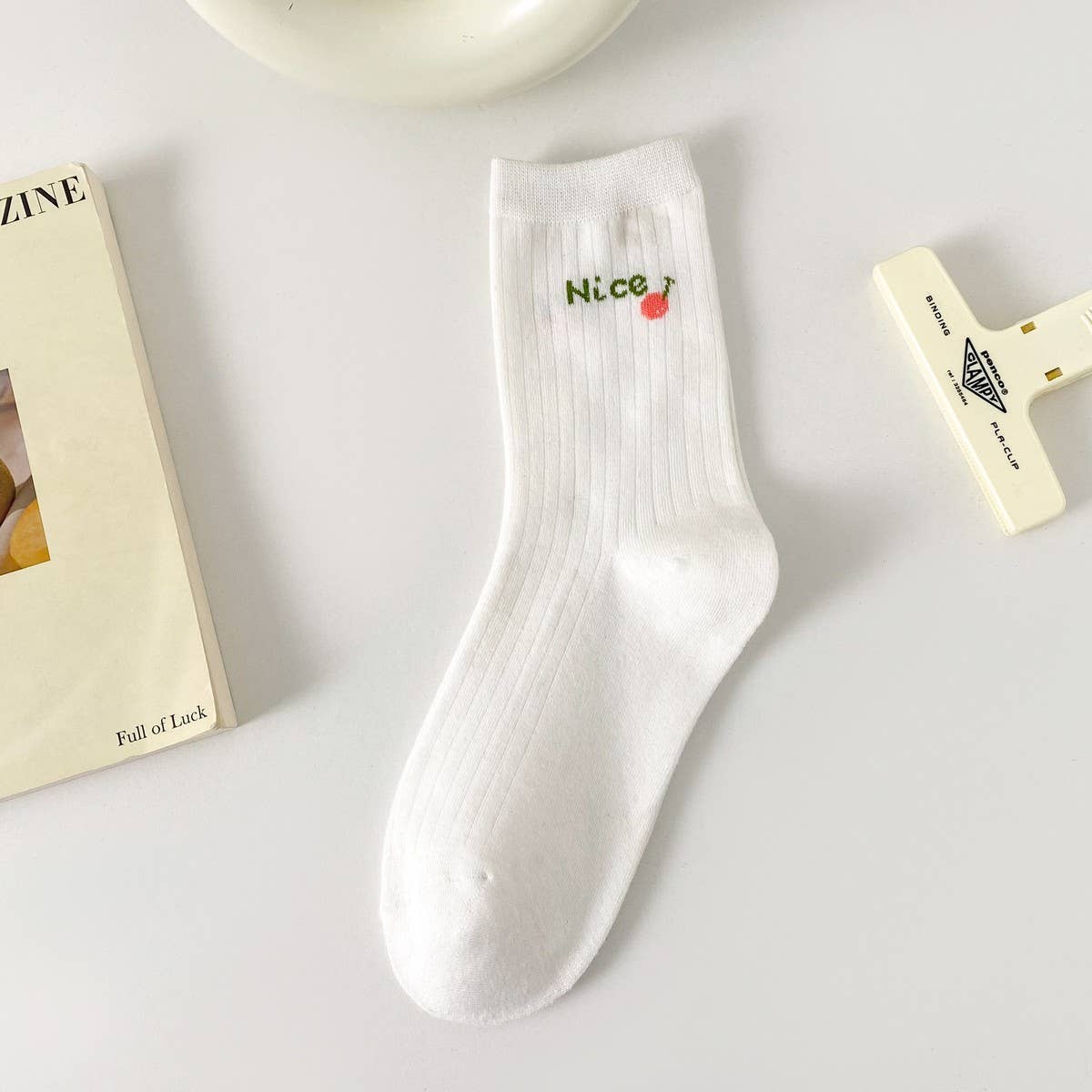 WHITE SMALL FRESH FRUIT CARTOON BEAR STOCKINGS
