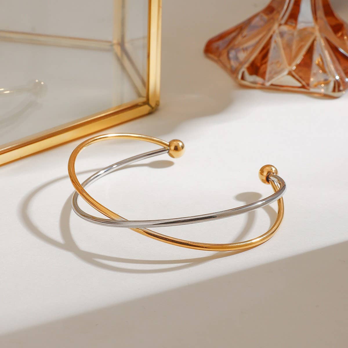 18K Gold & Silver Two-Tone Cross Open Cuff_CWAJE4638