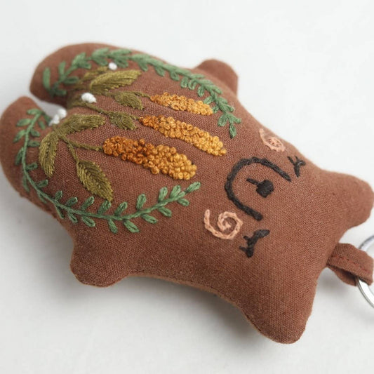 Hand-Embroidered Wheat Flower Bear Plush Charm