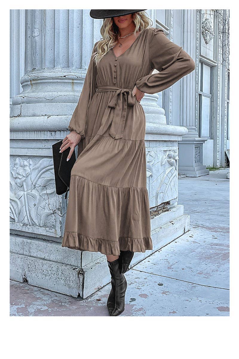 CWDMD01042_CASUAL WORK TIE WAIST LONG SLEEVE DRESS