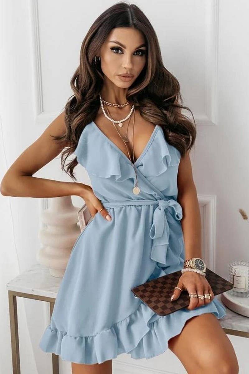 CWDSD6592_SOLID COLOR V-NECK SUSPENDER SEXY DRESS