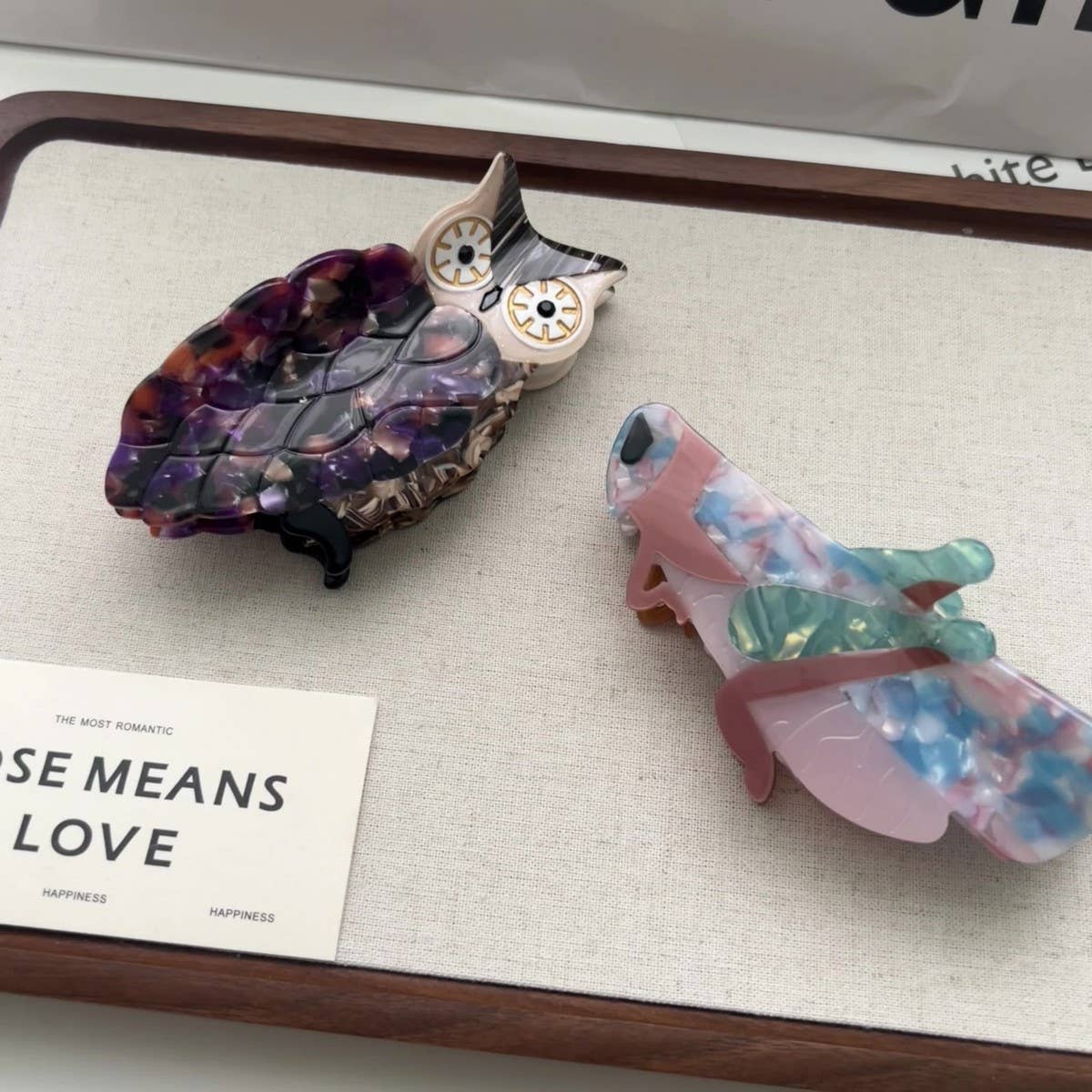 New Creative Owl & Grasshopper Acetate Hair Clip