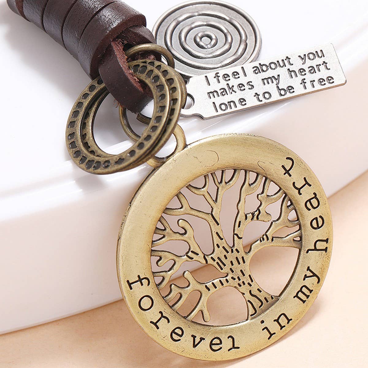 HAND-WOVEN BRONZE LUCKY TREE COWHIDE KEYCHAIN