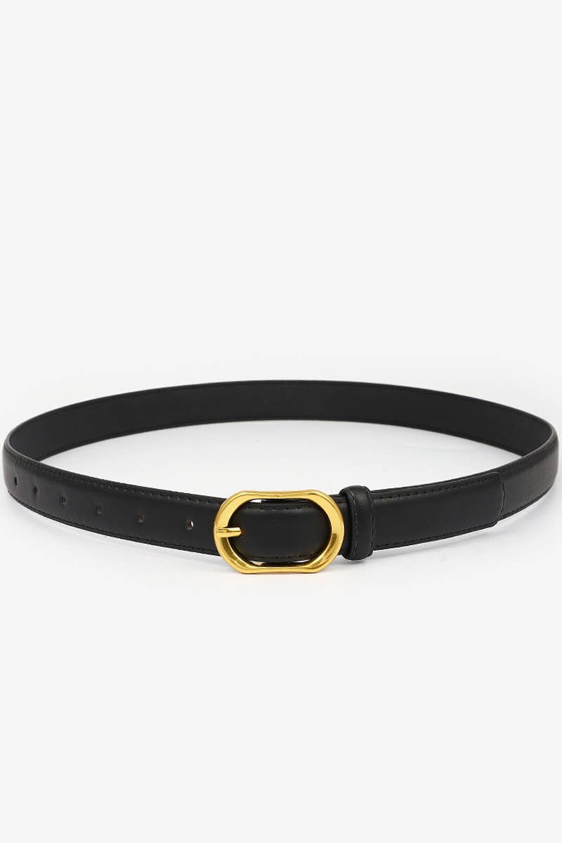 GOLD ROUND BUCKLE SLIM BELT_CWABE0086