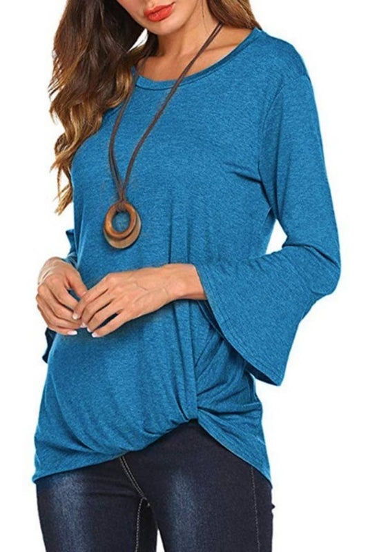 Cwttl1208_3/4 Round Neck  With Twist Detail On Bottom Top
