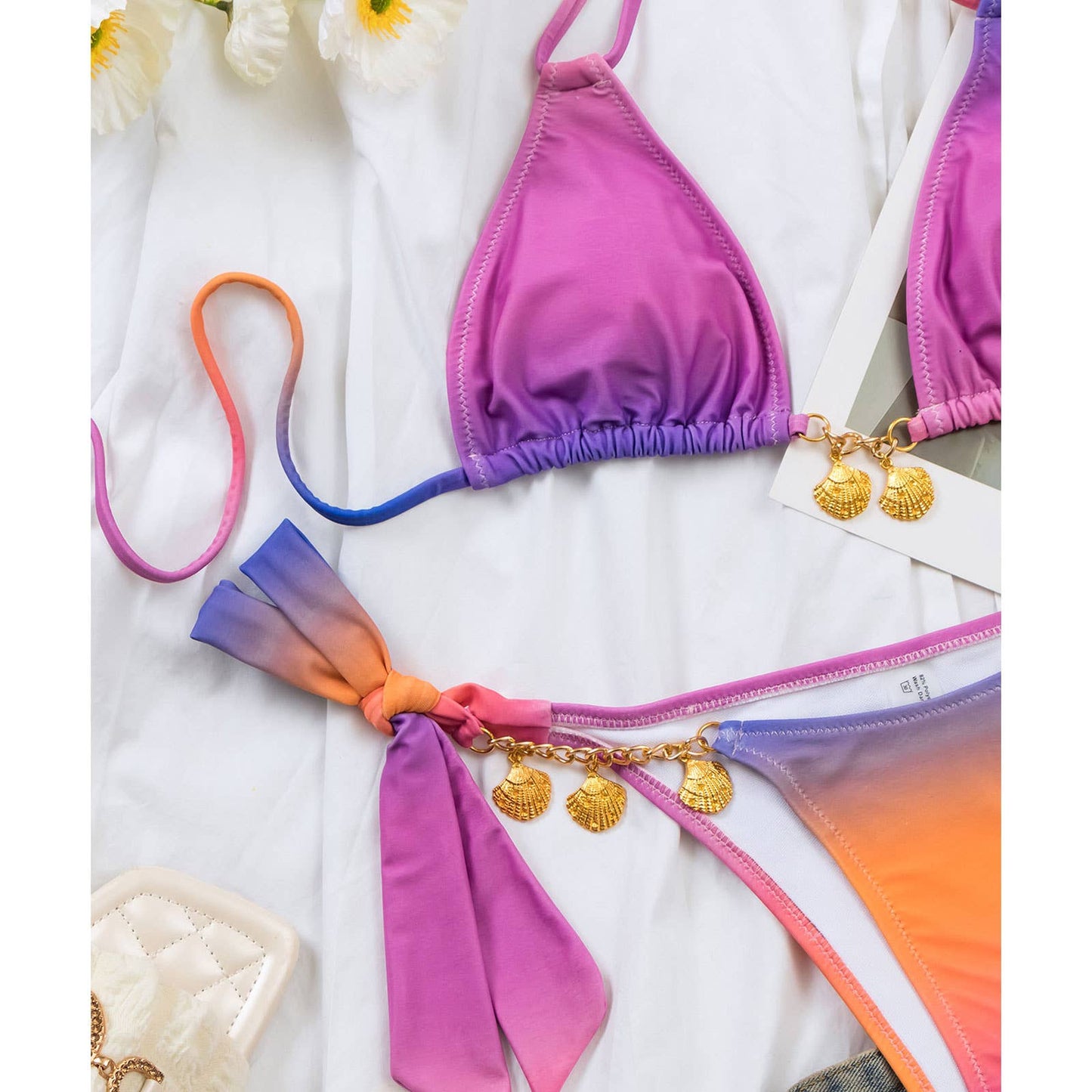 Gradient Bikini Set - Sexy Shell Detail Swimsuit