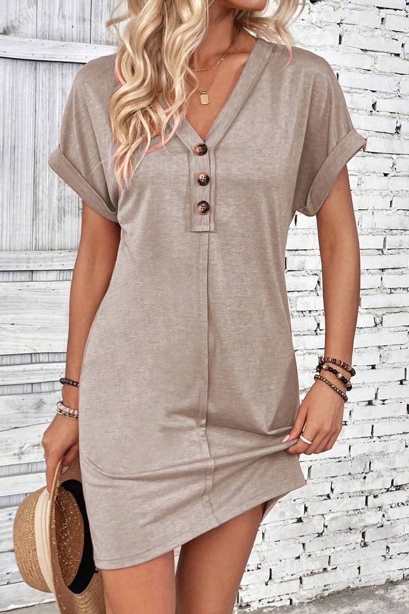 CWDTD0425_SUMMER V-NECK FASHIONABLE RAGLAN SLEEVE DRESS