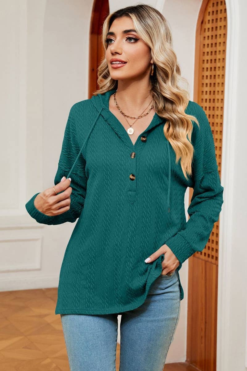 CWOHOL0984_SOLID COLOR BUTTON-UP HOODIE WITH LONG SLEEVES