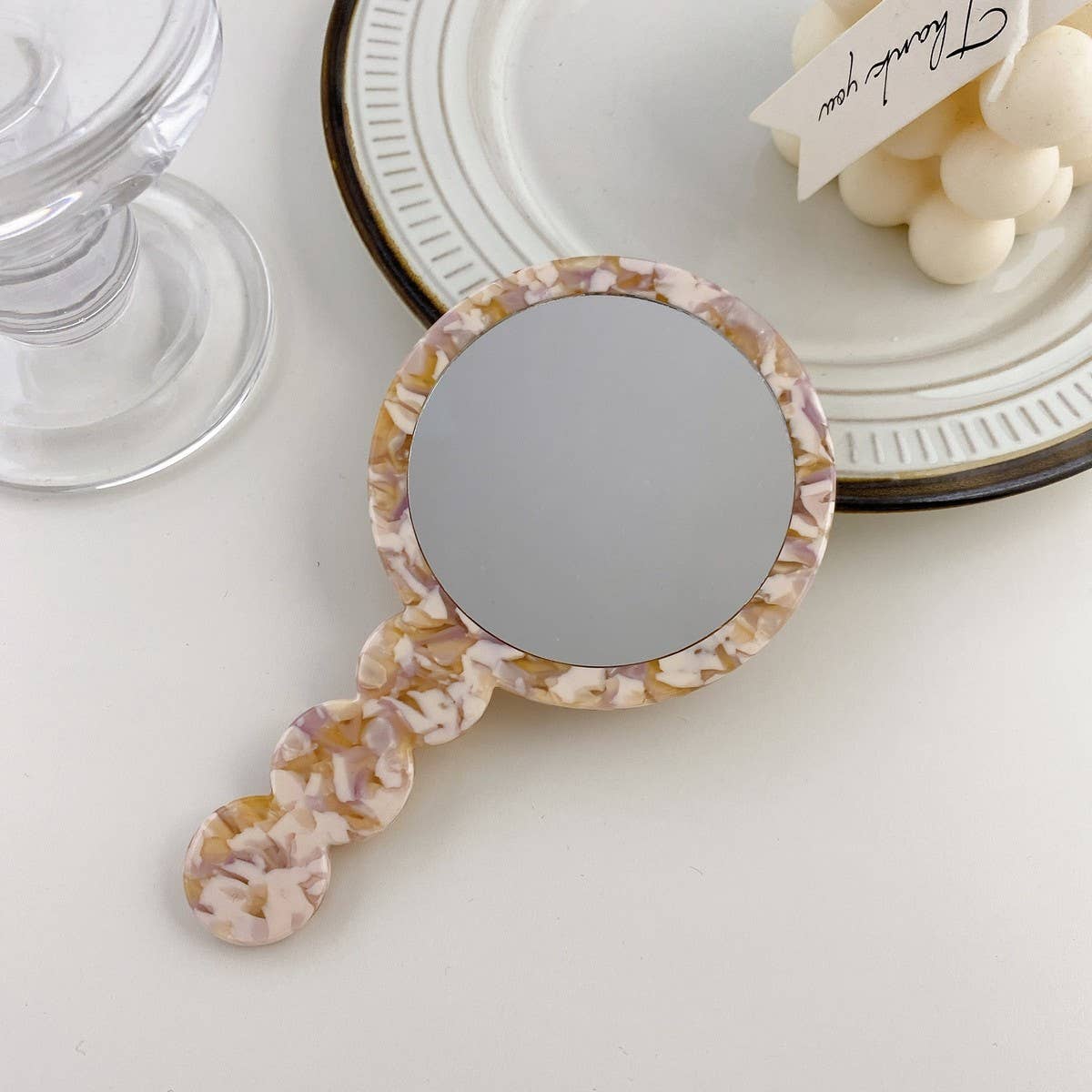 Geometric Acetate Handheld Mirror, Retro Design