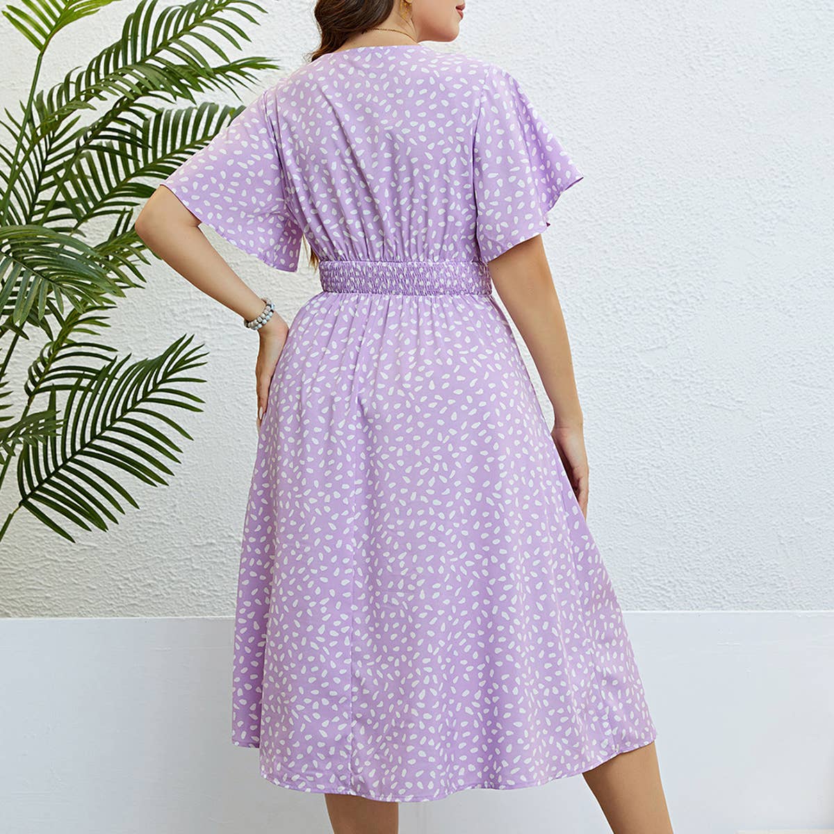V neck polka dot loose oversized dress_CWDSD3378