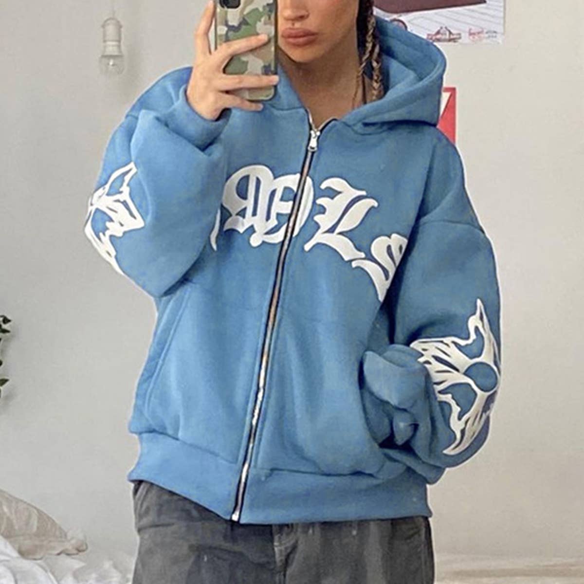 STREET HOODED FOAM PRINT ZIPPER HOODIE