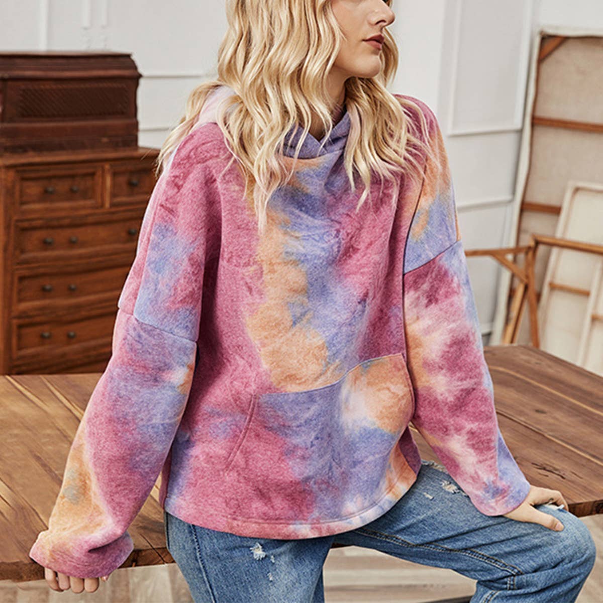 TIE-DYE LONG-SLEEVED LOOSE JACKET HOODIE