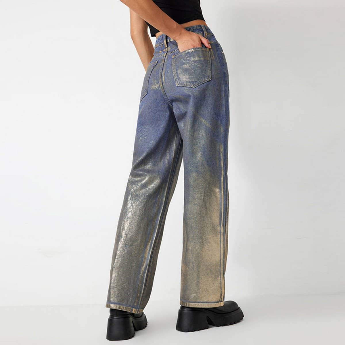 MID RISE STRAIGHT SPRAY PAINTED GRADIENT JEANS
