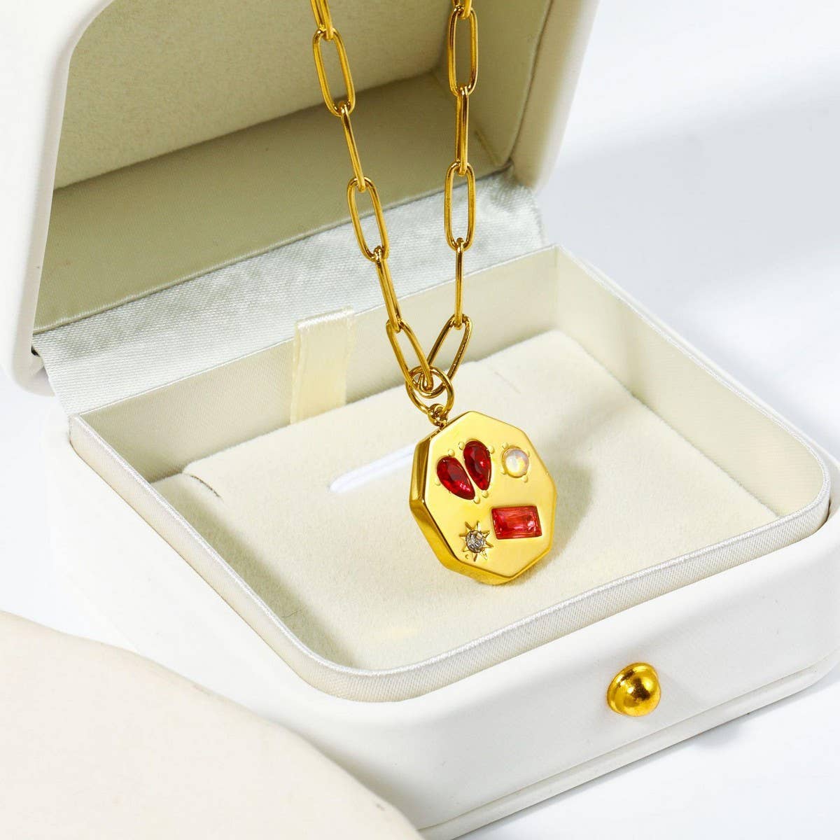 Stainless Steel Heart Gemstone Necklace_CWMM5666