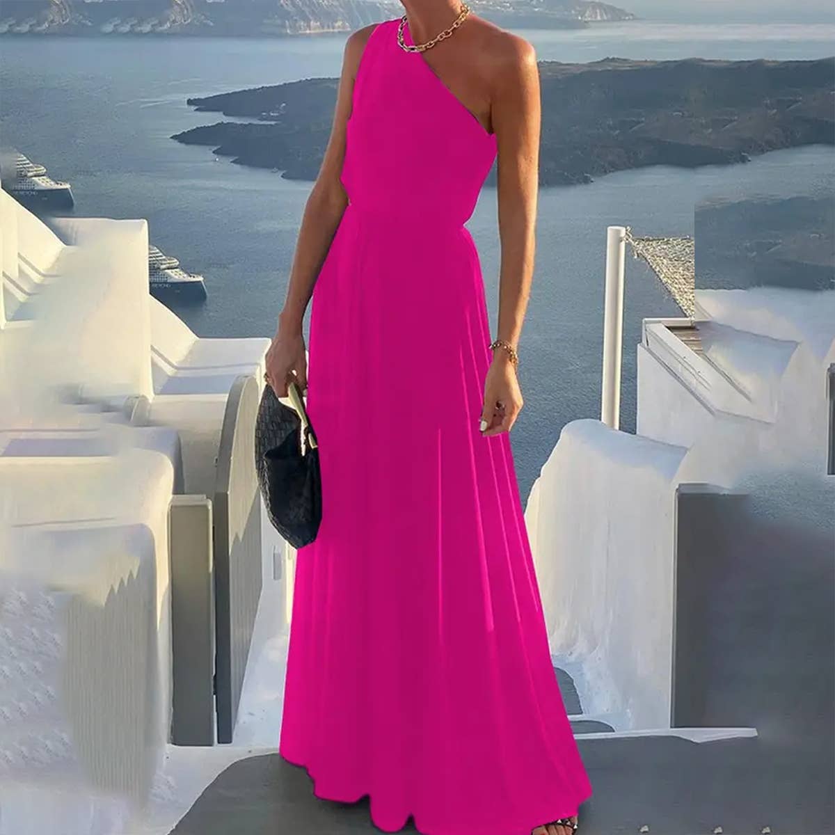 SLOPING SHOULDERS SOLID COLOR SLEEVELESS DRESS_CWDMD1344