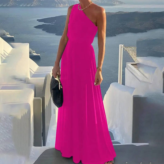 SLOPING SHOULDERS SOLID COLOR SLEEVELESS DRESS_CWDMD1344