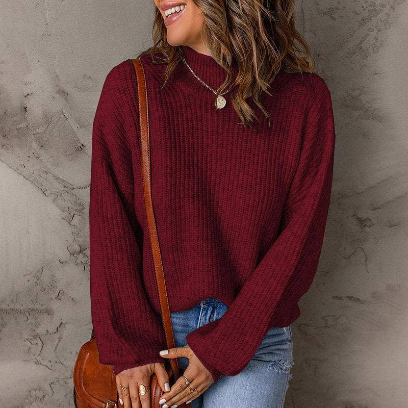 TURTLENECK SOLID COLOR PULLOVER SWEATER